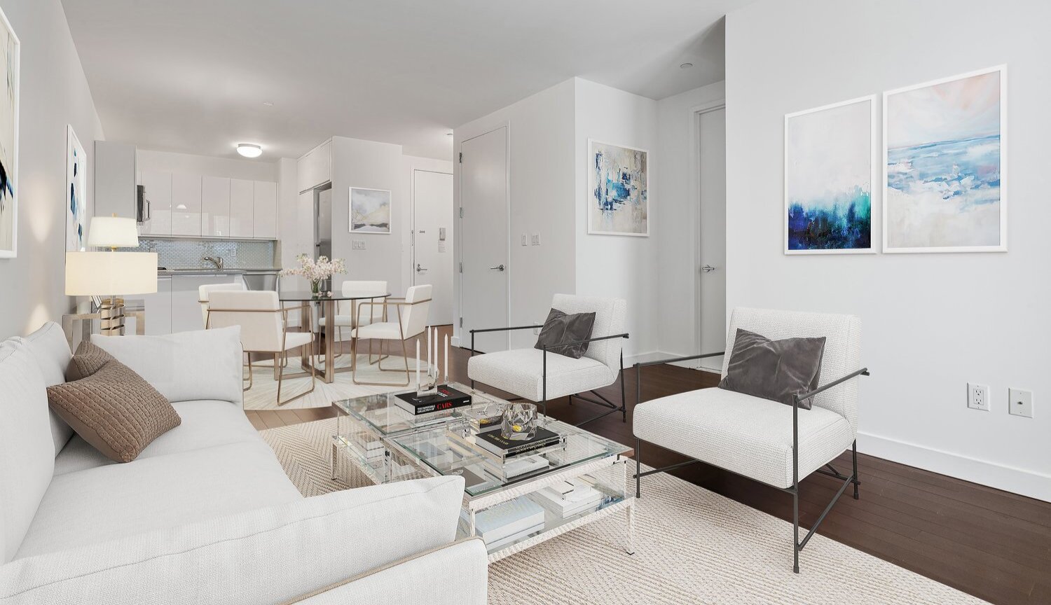 Interior lounge and kitchen room created by virtual staging