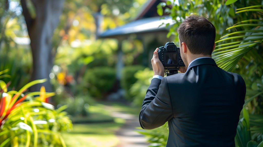 A professional real estate photographer and videographer during his work